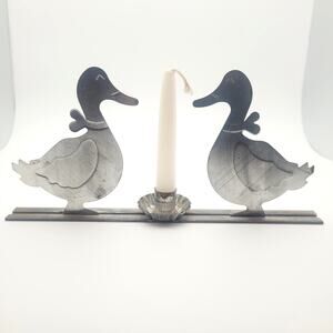Tin Metal Duck Candle Holder Centerpiece Rustic Farmhouse Primitive Taper Stand